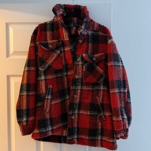 Love Tree Red and Black Plaid Fleece Jacket